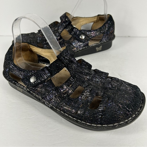 Alegria Black Textured Flats - Picture 1 of 8